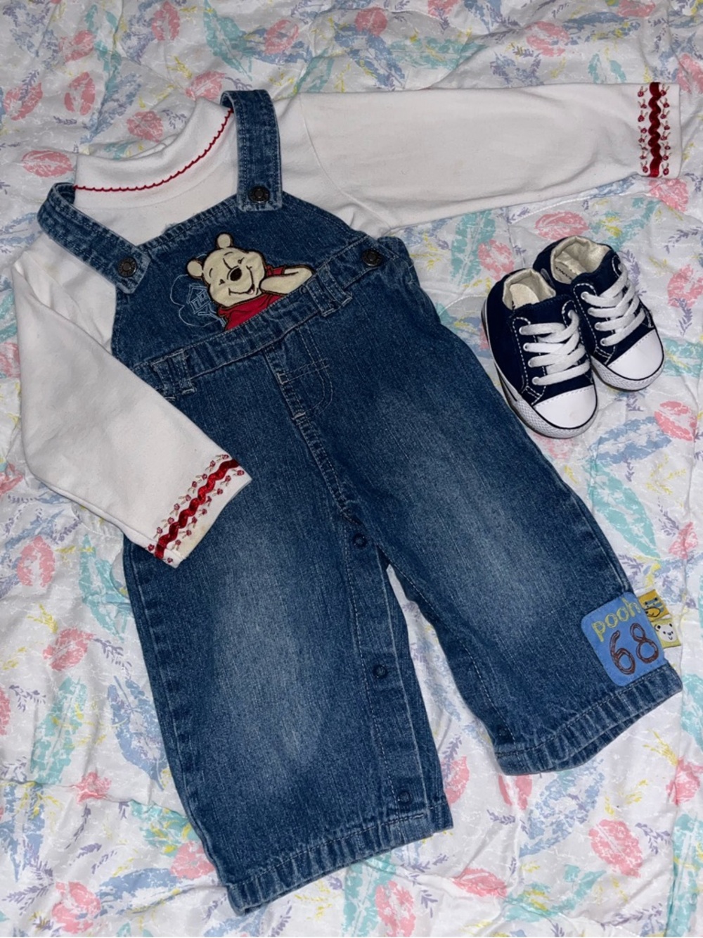 Y2K vintage Disney Winnie The Pooh Denim Overalls baby 12m